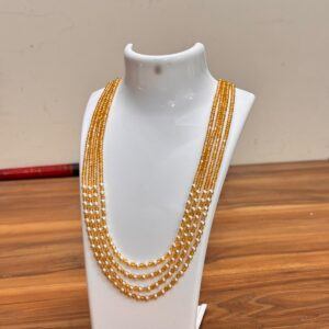elegant 4 layer pearl & golden beads haaram