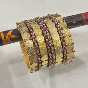 Handcrafted Ruby Heritage Coin Silk Thread Bangles Set