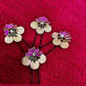 handcrafted temple coin floral hair pin set