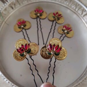 handcrafted lotus temple coin hair pin set (set of 6)