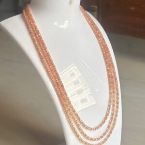 3 layer peach crystal & golden pearl necklace